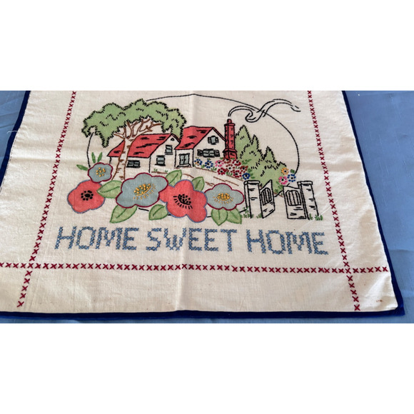 Vintage Embroidered/Cross Stitch Decorative Pillow Cover HOME SWEE HOME 17"x14" - Picture 4 of 15